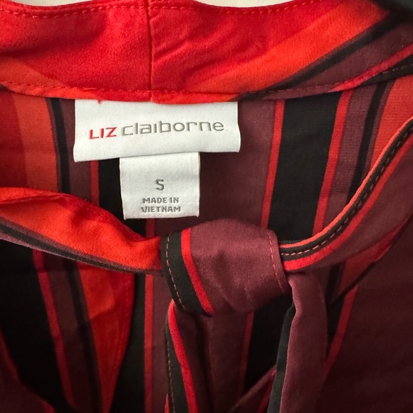 Liz Claiborne Red and Black Long Sleeve Blouse - Picture 3 of 5